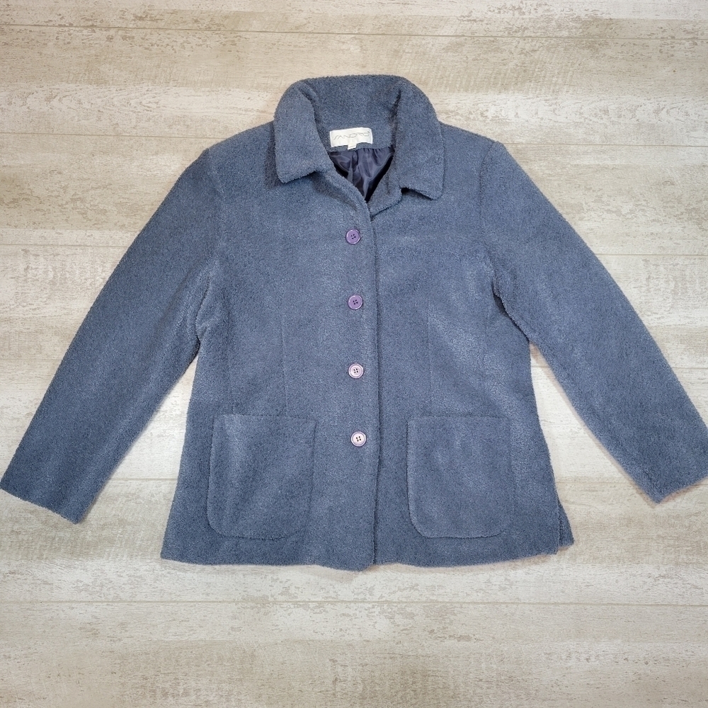 Sandro Boucle Tweed Pattern Coat Size Large PETITE